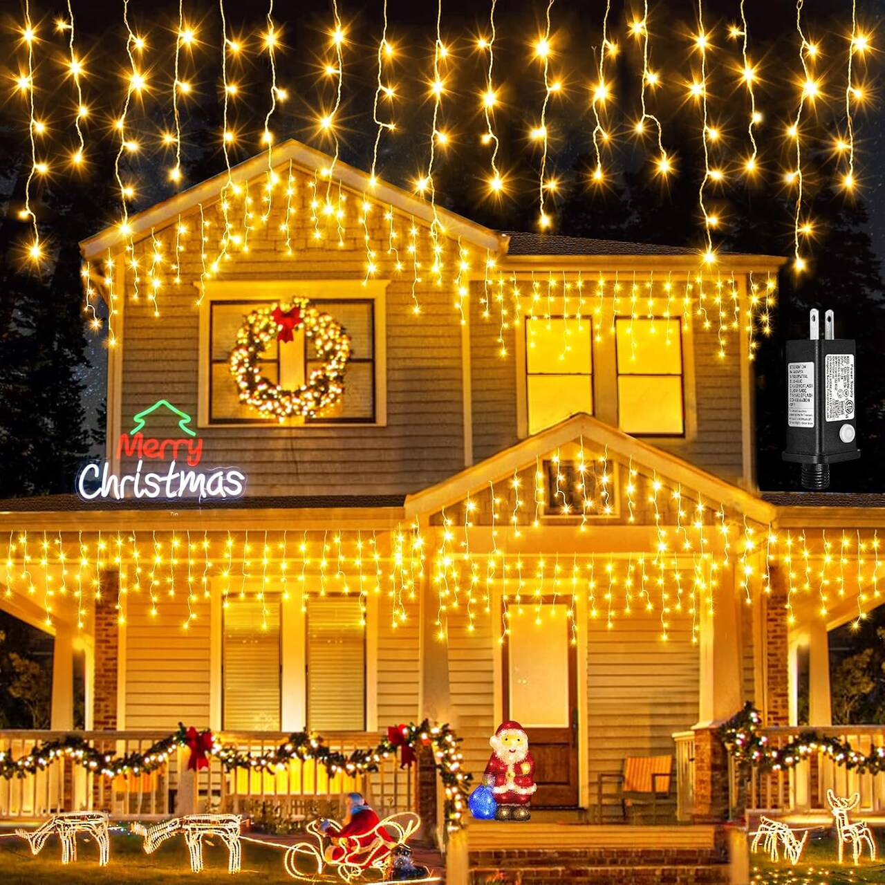 400 LED Christmas Lights Outdoor Waterproof, 33ft Icicle Lights for Outside 8 Modes with 75 Drops, Plug in Icicle Christmas Light Outdoor